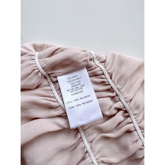 CHRISSY TEIGEN x REVOLVE Sands Nude Chiffon Ruched Off Shoulder Blouse, Size XS - Picture 13 of 14